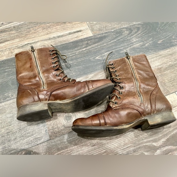 STEVE MADDEN Troopa Lace-up Combat Boots Size 8 M Brown Leather Zip High Ankle - Picture 3 of 6